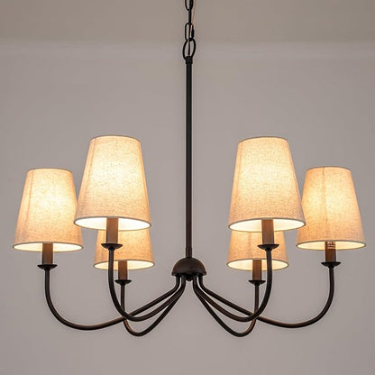 Chandelier, Matte Black with Linen Fabric Shade, 6-Light 28" Modern Farmhouse Linear Pendant Lighting Fixture for Kitchen Island (Black)