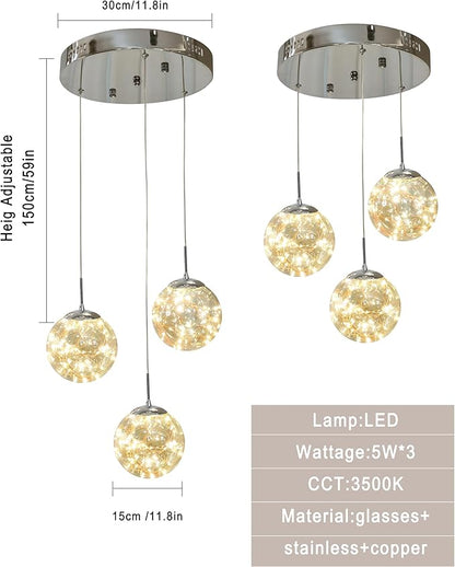 Pendant Lights Modern Crystal Chandeliers Hanging Light Fixture for Kitchen Island Sphere Pendant Light,Adjustable Chandelier for Dining Room,Foyer,Living Room Entryway