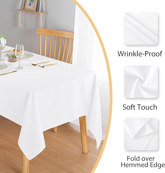 Hiasan 60 X 120 Inch Rectangle Textured Tablecloth - Waterproof Spillproof Antiwrinkle Jacquard Table Cloth for Kitchen and Dining Dinner, Outdoor Picnic, Holiday and Parties, White