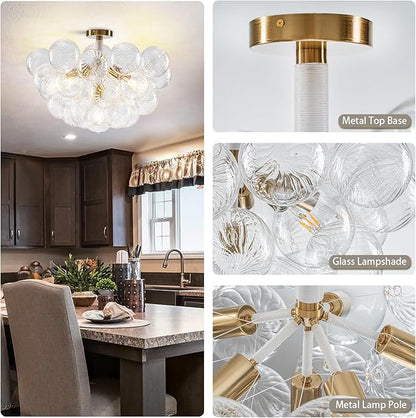 Bubble Ball Semi Flush Mount Ceiling Light Fixture, 24" Bubble Chandelier, Modern Hand Blown Glass Chandelier for Bedroom, Living Room, Dining Room (24“ White Ceiling Light)