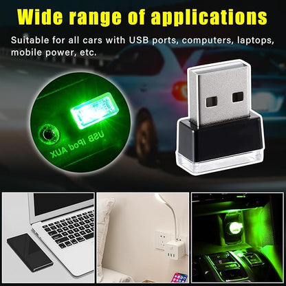 Augeny 4 PCS USB LED Car Interior Atmosphere Lamp, Plug-in USB Decor Night Light, Portable Auto Ambient Lighting Kit, Universal Vehicle Interior Accessories for Most Cars (Green)