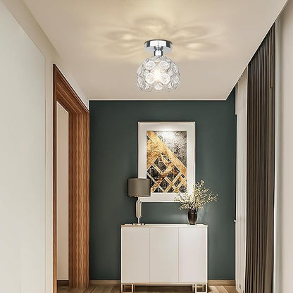 TISLYCO Modern Semi Flush Mount Ceiling Light Fixture, Mini Crystal Chandelier Light Fixture, Small Close to Ceiling Light for Hallway Bathroom