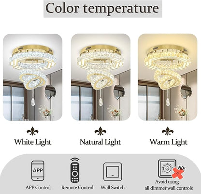 Flashing God Dia 20" Modern Crystal Chandeliers Dimmable Gold Chandelier LED Flush Mount Crystal Ceiling Light for Living Room Dining Room Bedroom