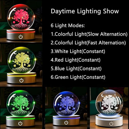 Tree of Life Gifts with Wooden Led Base, 3D Crystal Ball Tree of Life Figurine Night Light Lamp Gifts for Women Wife Girlfriend Couple Her Gift,Graduation Day