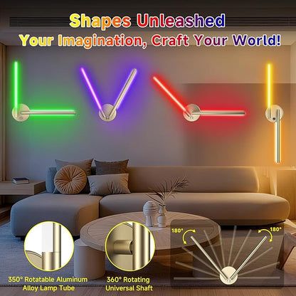 Battery Operated Wall Sconce,Wireless Wall Lights with Remote, 360°DIY Rotatable RGB Lamp with Timer, 3000K-6500K LED Dimmable Wall Decor for Vanity, Living Room, Hallway Gold