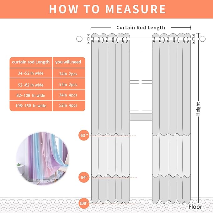 XiDi Girls Blackout Curtains 96 Inches Long for Bedroom, Room Darkening Grommet Window Ombre Curtains 2 Panel Sets, Kids Unicorn Princess Theme Decor Colorful Rainbow Design Pink/Purple/Blue 34x96
