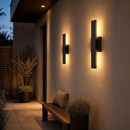 Upgraded 2-Pack 23.6in Modern LED Outdoor Wall Lights 3000K 4000K 5000K Dimmable Black Exterior Wall Sconce Long Outside Light fixtures for House Garage Front Door