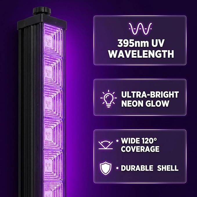 45W LED Black Light Bar, Blacklight with 6.6ft Cord+Switch, Light Up 26x26ft, Glow in The Dark for Halloween, Party, Birthday, Body Paint, Fluorescent Poster, Bedroom