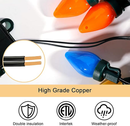 RECESKY C7 Bulbs Christmas String Lights with Remote - 50 LED 26ft Battery String Lights - Fairy Christmas Lighting for Outdoor Yard Wreath House Party Xmas Tree Christmas Decorations - Multi Color