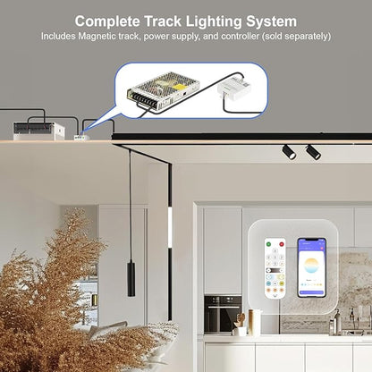Adjustable Focus Spotlight, 18W Magnetic Track Light Head, 24V LED Lamp, Rotatable Spotlight, Smart Control via App, Remote & Voice, Dimmable & CCT 2700K-6000K, Beam Angle 20°-45°