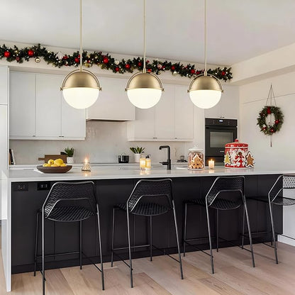 11.4 Inch Gold Globe Pendant Light Fixtures,Mid Century Modern Pendant Lights Kitchen Island with Milk Glass Shade, Adjustable Hanging Light Fixture for Kitchen Dining Room Bedroom Bathroom