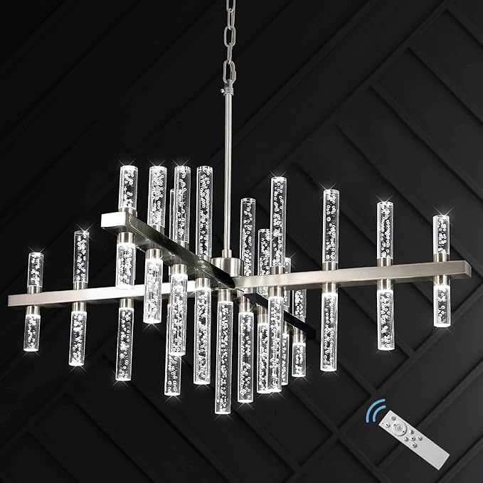 Modern Chandelier Lighting Led Pendant Lights Fixture with Acrylic Shade Satin Nickel Island Contemporary Chandeliers 33-Lihgts Ceiling Dining Room Living Dimmable Cool White D31.5