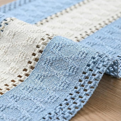 Artoid Mode Sky Blue Farmhouse Rustic Table Runner, Seasonal Hollow Kitchen Dining Table Decoration for Home Party Decor 12x36 Inch