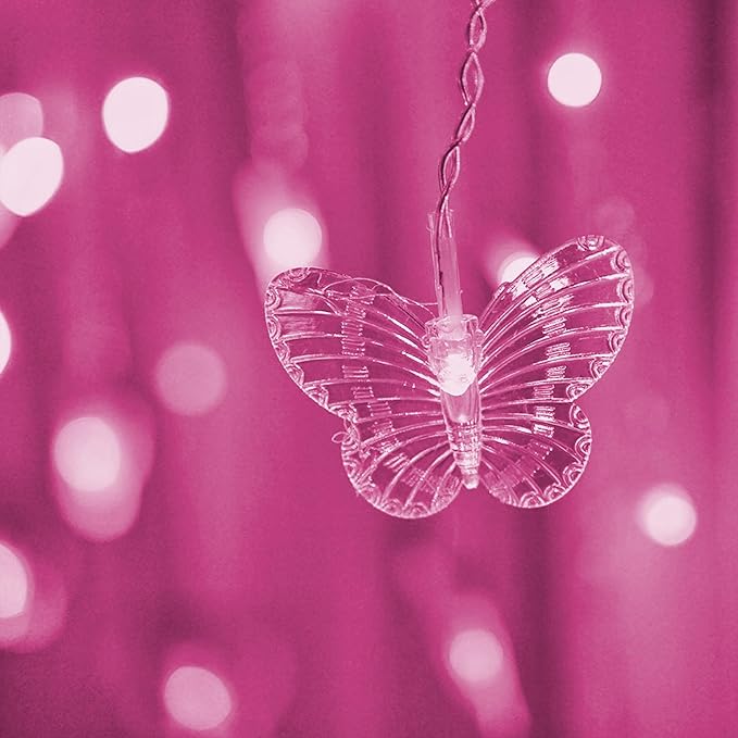Butterfly Curtain Fairy Lights USB Plug in, 8 Modes 96 LED 11.5FT Firefly Window Twinkle Timer String Lights with Remote for Bedroom Patio Christmas Wedding Party Decoration (Pink)