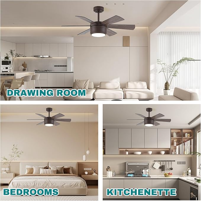 SHOWDI Ceiling Fan with Lights and Remote, 6 Blade App Control Timer Reversible Stepless Brightness and Color Temperature Outdoor Wood Ceiling Fan with Lights (Brown, 42 Inch)