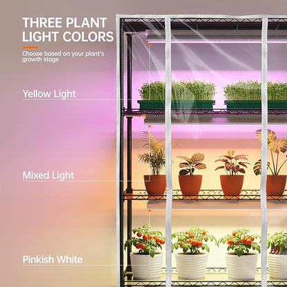 Bstrip Indoor Greenhouse with Grow Light, 5-Tier 47.2"x17.8"x71" Metal Plant Cabinet with Timer & Cover, 4 x 36W Full Spectrum LED Grow Light (3 Color Modes), Seed Starting Trays for Indoor Gardening