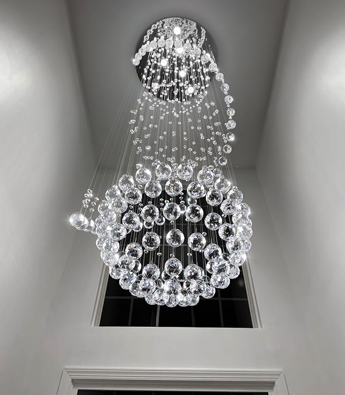 D24'' x H78'' Crystal Chandelier for Entryway High Ceiling Chandeliers Glam Chandelier Modern Large Raindrop Chandeliers LED Dimmable Light Fixtures for Staircaes Foyer Living Room