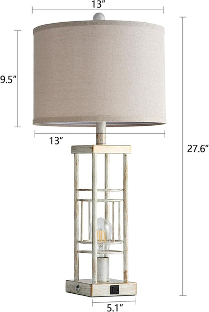 Reaketon Table Lamp for Living Room Set of 2 with USB C+A & Bulbs, 3-Way Dimmable 27.6" Farmhouse End Lamps, Rustic Bedside Lamp for End Tables, Industrial Nightstand Lamps for Bedroom