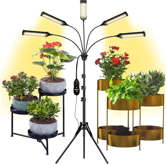 Grow Lights for Indoor Plants, Aukphie Full Spectrum led Grow Light with Stand, Auto On/Off Timing 3/6/9/12/15/18H & 10 Brightness Levels.