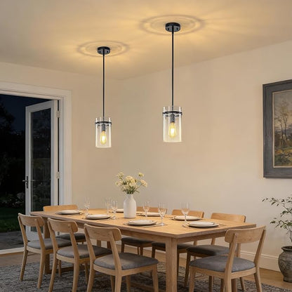 1 Pack Seeded Glass Pendant Lights Kitchen Island, 5.5" Hanging Farmhouse Pendant Light Fixtures, Black Pendant Lighting Island Lights for Kitchen Over Sink Entryway Hallway