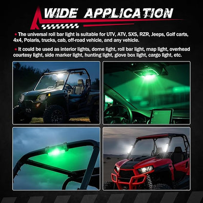 UTV Interior Dome Light with Switch, FASTCHOY AUTO Roll Bar Cage Mount Dome Light Battery Powered Universal Roll Bar Mount Lights for UTV ATV Side by Side Can-Am Polaris RZR - White/Green