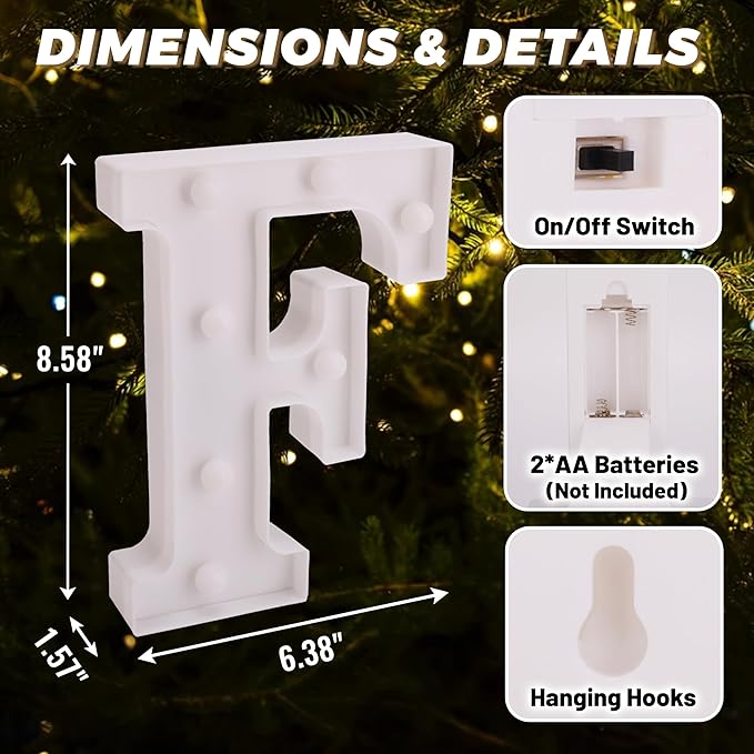 LED Light Up Marquee Letters, Battery Powered Decorative LED Letter Lights, Alphabet Light Up Letters for Wedding Birthday Party,Holiday Lamp or Home Bar Decoration (Letter F)