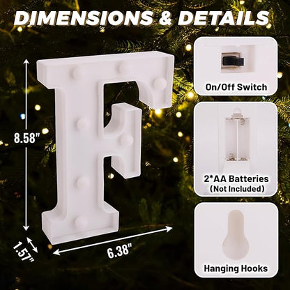 LED Light Up Marquee Letters, Battery Powered Decorative LED Letter Lights, Alphabet Light Up Letters for Wedding Birthday Party,Holiday Lamp or Home Bar Decoration (Letter F)