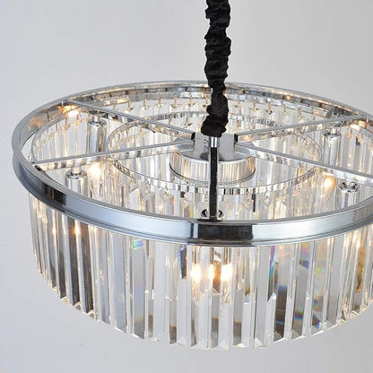 Crystal Chrome Chandelier Modern Chandeliers Lighting Pendant Ceiling Light Fixture 2-Tier for Dining Room Living Room Kitchen Island W21.6