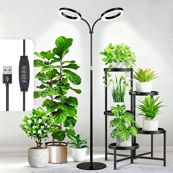48W LED Grow Light for Indoor Plants, Dual-Head Plant Light with Full Spectrum, Adjustable Height 23-67"", Timer & Dimming, UV Light for Plants Indoor, Grow Lamp for Tall Houseplants