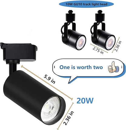 H Type LED Track Lighting Heads 6 Track Lights 3000K 20W 2400lm High Brightness Track Lighting System for Accent Lighting, Dimmable Ceiling Lights Spotlight Fixtures (No Track Rails)