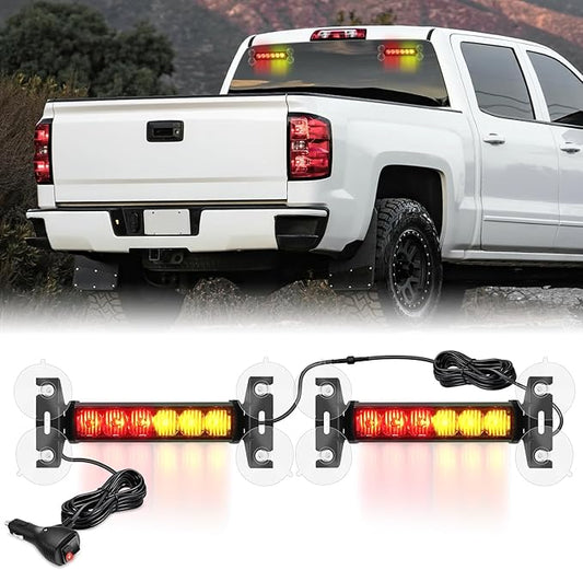 Nilight 12LED Emergency Strobe Traffic Advisor Light Bar 2 in 1 Amber Red Dash Warning Safety Flashing Lights Front/Rear Windshield Construction Lights for Trucks Cars Plow Police Firefighter Vehicles