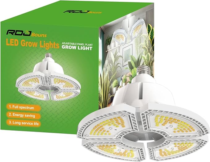 RDJ Bouns Grow Light Bulbs for Indoor Plants, 80W Large Full Spectrum 12791LM High PPFD, E26 Base Foldable Fast-Heat-Cnducting Aluminum Panel for Outdoor Greenhouse Waterproof Plant Light