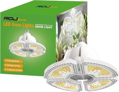 RDJ Bouns Grow Light Bulbs for Indoor Plants, 80W Large Full Spectrum 12791LM High PPFD, E26 Base Foldable Fast-Heat-Cnducting Aluminum Panel for Outdoor Greenhouse Waterproof Plant Light