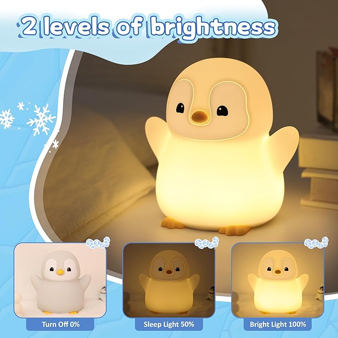 Attivolife Penguin Night Light, Cute Penguin Gifts for Kids, Animal Themed Squishy Silicone Nursery Lamp with Dimming Timing, USB Rechargeable Bedside Nightlight, Boy Girl Christmas Birthday Present