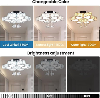 CLAIRDAI 16.1'' Crystal Ceiling Light Fixture, Modern Flower LED Chandelier, Dimmable Flush Mount Ceiling Light with Remote & APP Control for Bedroom Dining Room Living Room