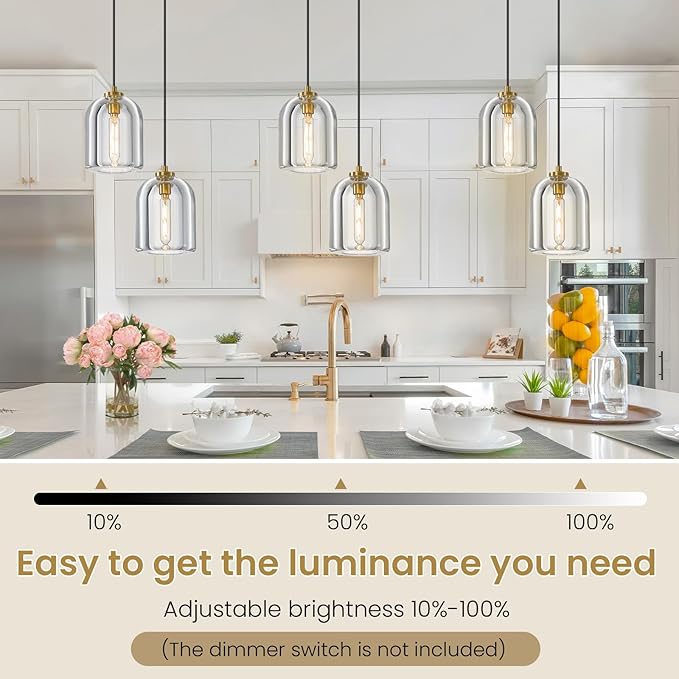 2 Head K9 Crystal Pendant Light with Brass Rod,5.1" Dimmable Contemporary Cylinder Light Above Dining Table,Modern Ceiling Hanging Lighting for Bedroom E12 Bulbs Included
