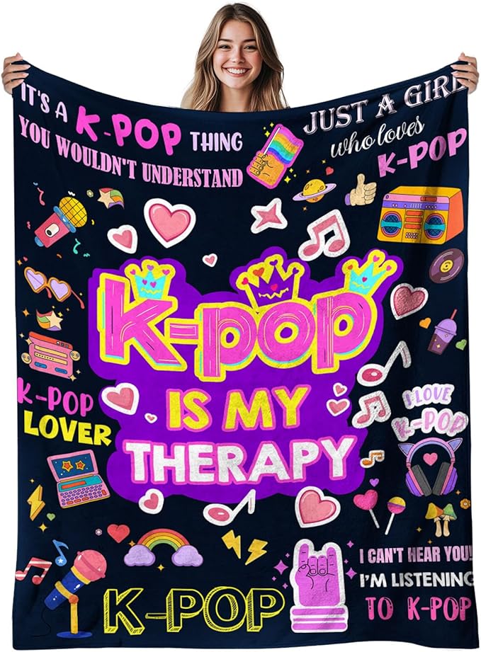 Kpop Blanket Gifts for Teens Soft Korean Blanket with Trendy for Women, Kpop Gifts for Women and K-Pop Lovers, Cozy Flannel Throw for Bedroom Room Decor, Gifts for Chritsmas Thanksgiving 60x80in