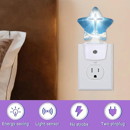 Energy Efficient Nightlights Plug in Wall, Glitter Cross Night Light for Kids Bedroom Decorative, Blue Sky Cloud Dusk-to-Dawn Sensor Sleep Friendly Lamp for Nursery Bathroom Basement