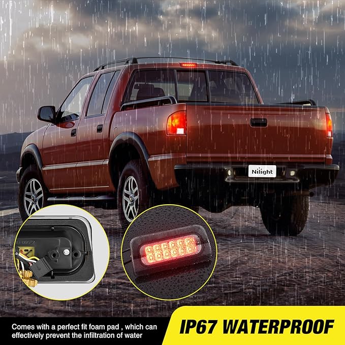 Nilight Third Brake Light Tail High Mount 3rd Stop Lights Smoked Lens Compatible with Chevy S10 and GMC Sonoma 1994-2003 Isuzu Hombre 1996-2000 Truck Rear Center Cab Lamp