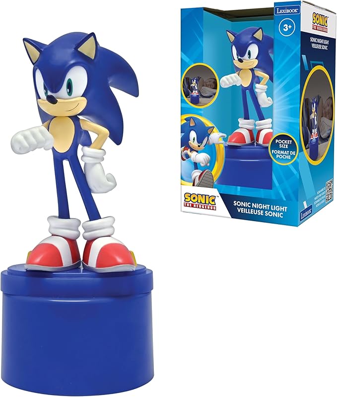 Lexibook, SEGA Sonic The Hedgehog, LED Pocket Night Light for Children's Room, Soft Light, Battery Operated, Blue, NLJ01SN