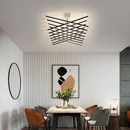JAYMP 15 Lights Adjustable Linear Modern Ceiling Light 43.3 inch Dimmable LED Chandelier Semi Flush Mount Light Fixture for Dining Room Kitchen Island Living Room