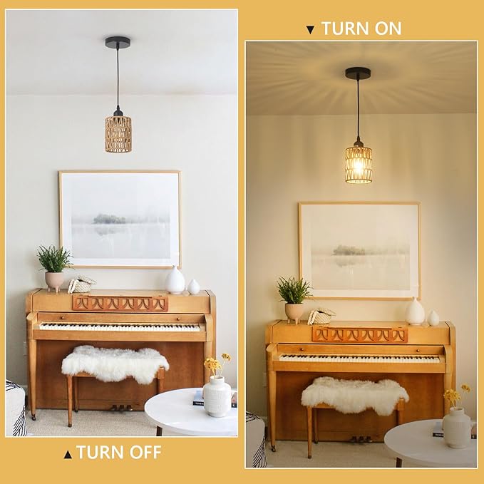 LAMSU 3 Pack Rattan Pendant Lights Kitchen Island, Farmhouse Pendant Lighting with Hand Woven Wicker Shade, Boho Chandelier Light Fixtures Ceiling Hanging for Dining Room Bedroom Foyer Hallway