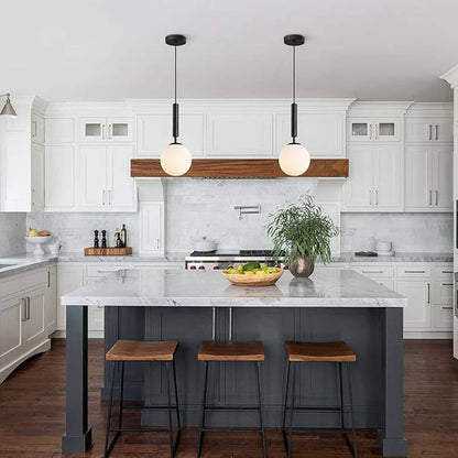 KCO Lighting Black Globe Pendant Light Mid Century Modern Pendant Lights Kitchen Island Industrial Farmhouse Round Glass Pendant Lighting Single Hanging Light Fixture (Black)