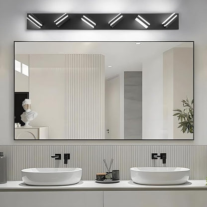 IZORRO LED Modern Bathroom Lights Fixtures(6-Light,Dimmable,360°Rotate),Matte Black Acrylic Wall Lighting,Vanity Lights for Bathroom Over Mirror - 6000k 36In （No Assembly Required）
