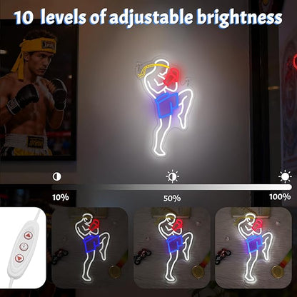 OkiyiD Muay Thai Neon Sign for Men, Martial Arts Wall Decor Combat Sports Theme Room Decor with USB Power & Hanging Chain, Ideal MMA Gifts for Bedroom, Game Room, Man Cave and Club Lighting Atmospher