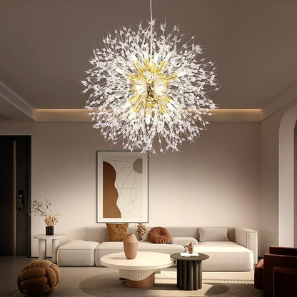 Yiisem Modern Gold Crystal Chandeliers, 16-Light Dandelion Firework Pendant Lighting, Hanging Chandelier Light Fixtures for Dining Room Bedroom Living Room Kitchen Island