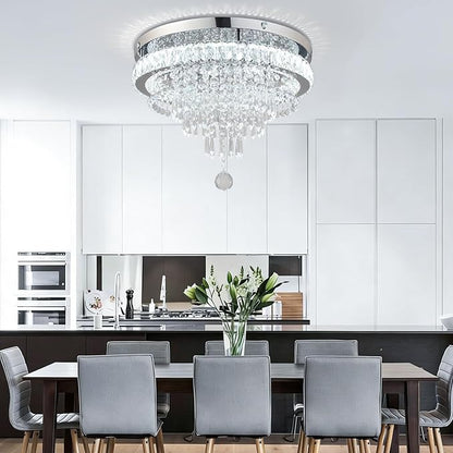 FRIXCHUR 19.7" Crystal Chandelier Crystal Ceiling Light Modern LED Flush Mount Chandeliers Light Fixture for Bedrooms Living Dining Room 2700K/4000K/6500K Changeable Color