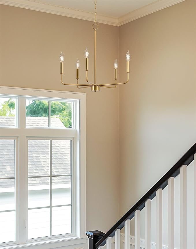 Kira Home Camille 22" Modern 5-Light Gold Chandelier, Minimalist Candle-Style Gold Hanging Fixture, Warm Brass Finish