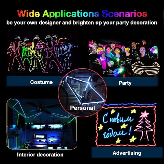 MaxLax EL Wire Orange, 32.8ft/10m Portable Battery Pack Neon Light Strip 360° Cuttable Glowing Rope Lights for Parties, Halloween, DIY Decoration