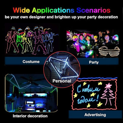 MaxLax EL Wire Red, 9.8ft/3m Portable Battery Pack Neon Light Strip 360° Cuttable Glowing Rope Lights for Parties, Halloween, DIY Decoration